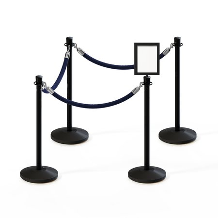 MONTOUR LINE Stanchion Post & Rope Kit Black 4CrownTop 3Dark Blue Rope 8.5x11V Sign C-Kit-3-BK-CN-1-Tapped-1-8511-V-3-PVR-DB-PS